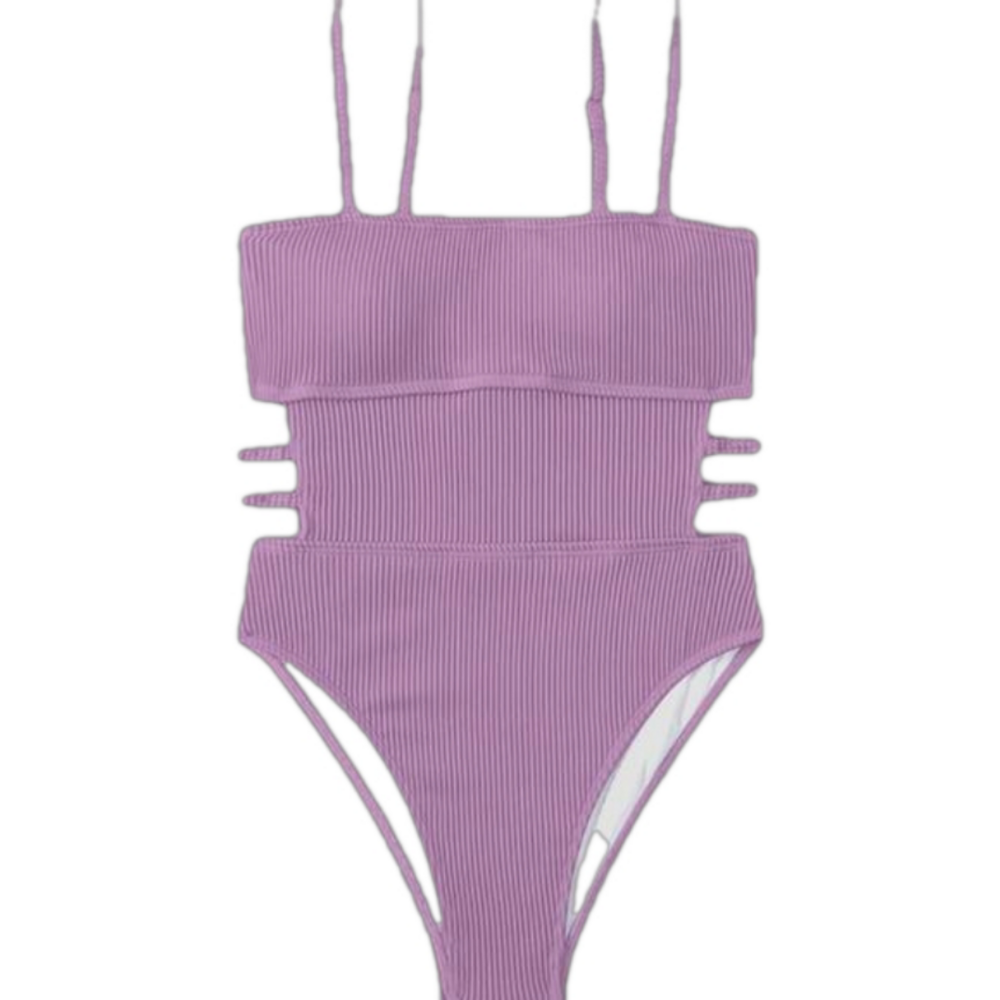 Hilinker Light Purple Ribbed One Piece Cutout Tummy Control Bathing Suit XL - Picture 3 of 10